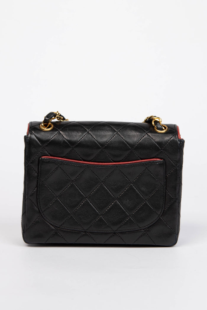 90s Chanel Black Lambskin Mini Square Flap Bag with 24K GHW