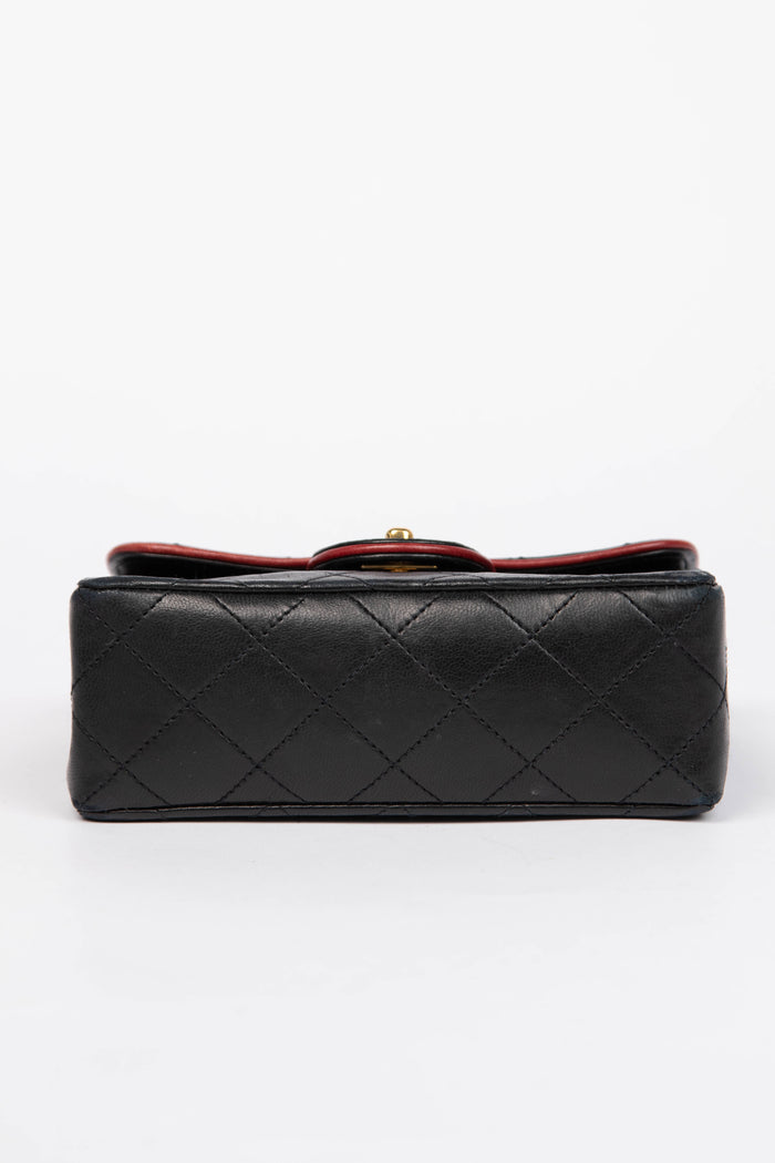 90s Chanel Black Lambskin Mini Square Flap Bag with 24K GHW