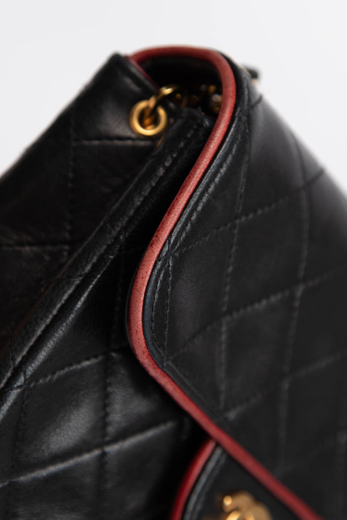 90s Chanel Black Lambskin Mini Square Flap Bag with 24K GHW