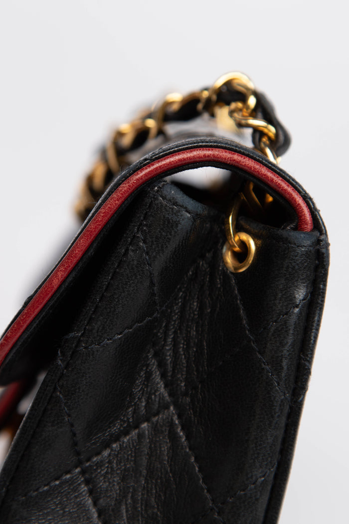 90s Chanel Black Lambskin Mini Square Flap Bag with 24K GHW