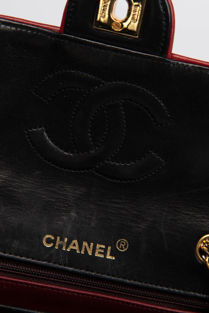 90s Chanel Black Lambskin Mini Square Flap Bag with 24K GHW