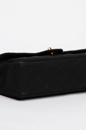 80s Chanel Black Jersey Medium Double Flap Shoulder Bag 24k GHW