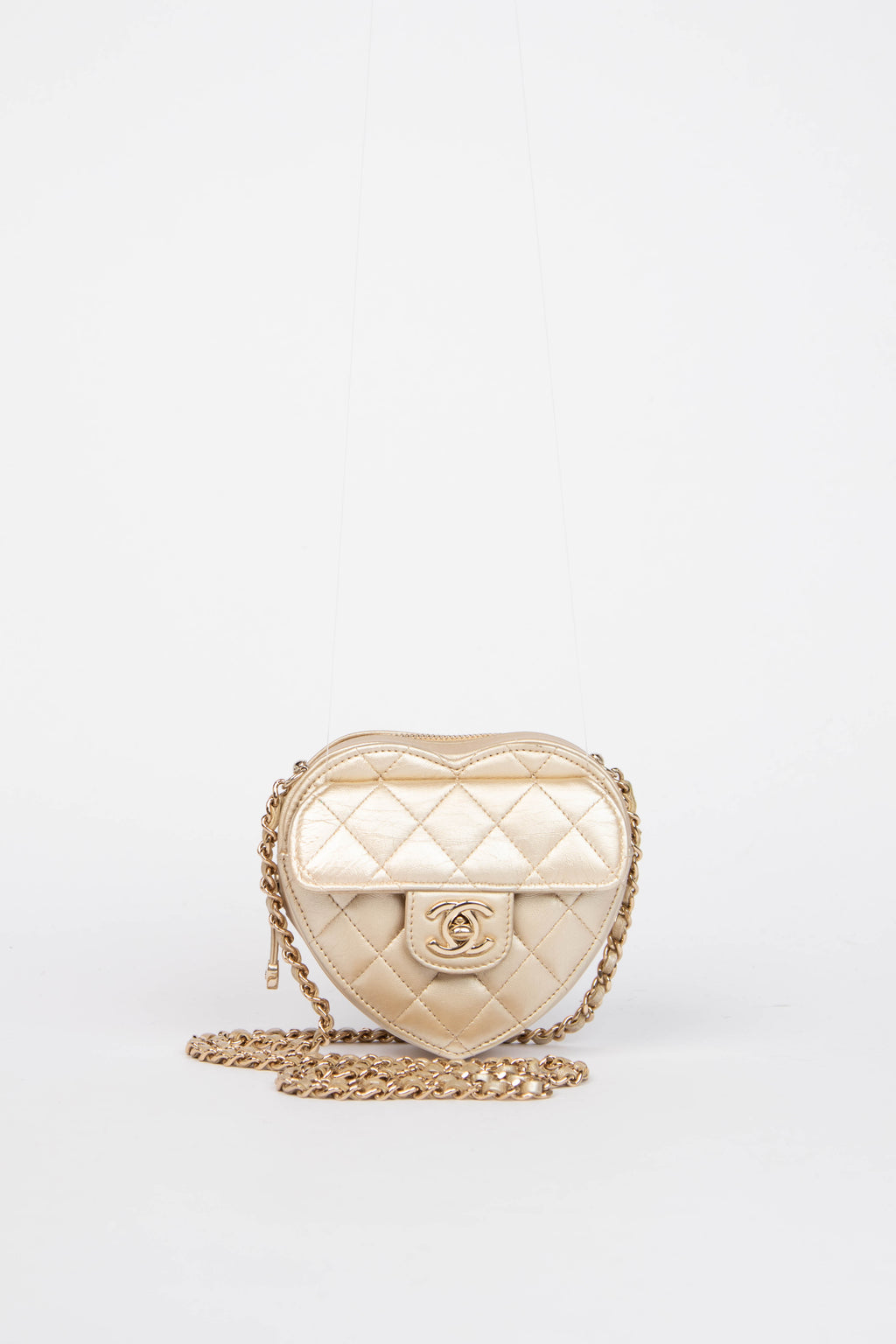 RARE Chanel Gold Lambskin Leather Heart Small Cross Body Bag
