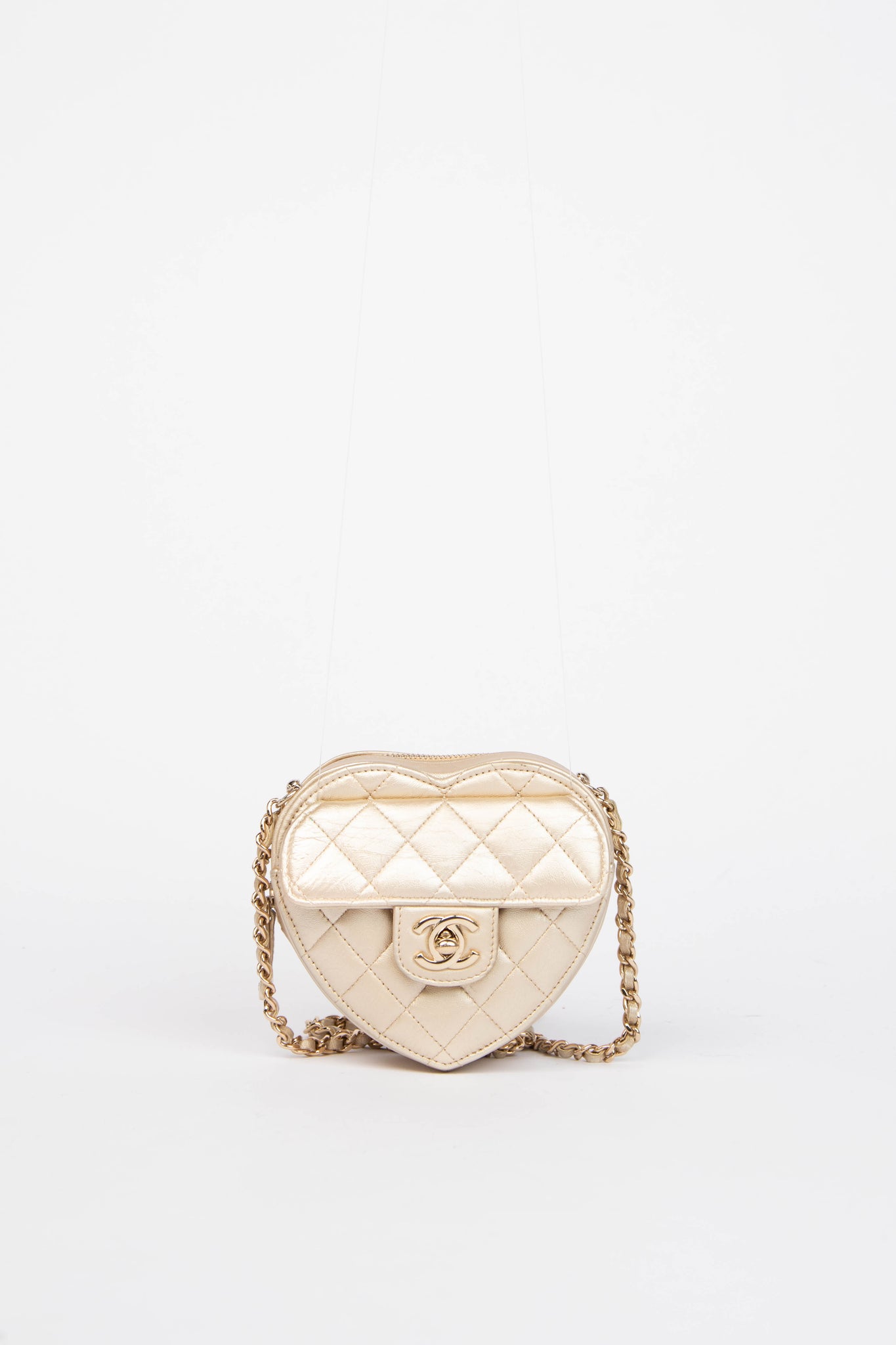 RARE Chanel Gold Lambskin Leather Heart Small Cross Body Bag