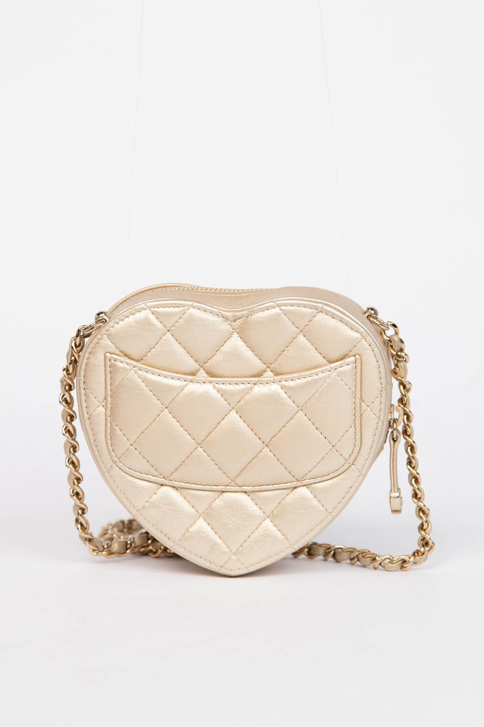 RARE Chanel Gold Lambskin Leather Heart Small Cross Body Bag