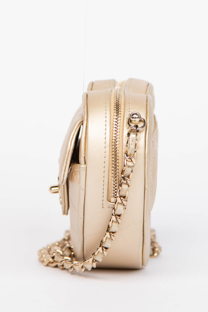 RARE Chanel Gold Lambskin Leather Heart Small Cross Body Bag