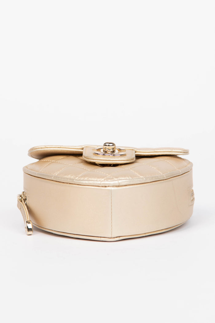 RARE Chanel Gold Lambskin Leather Heart Small Cross Body Bag