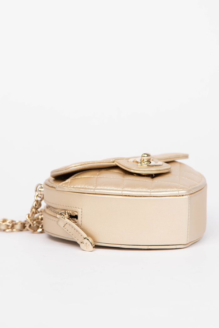 RARE Chanel Gold Lambskin Leather Heart Small Cross Body Bag