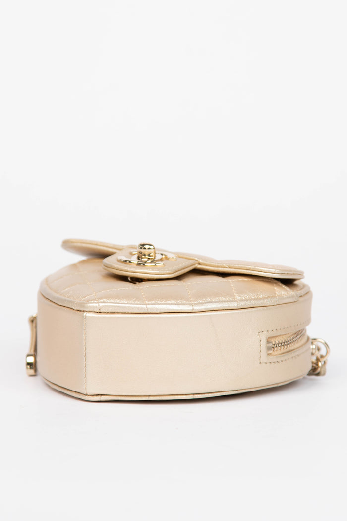 RARE Chanel Gold Lambskin Leather Heart Small Cross Body Bag