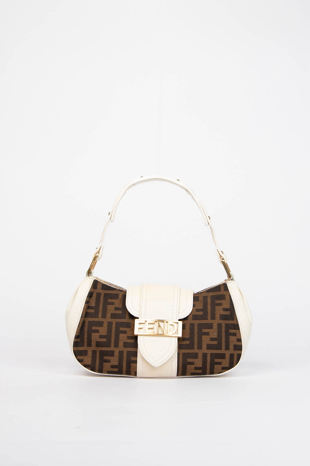 Fendi Zucca Monogram and Leather Baguette Shoulder Bag