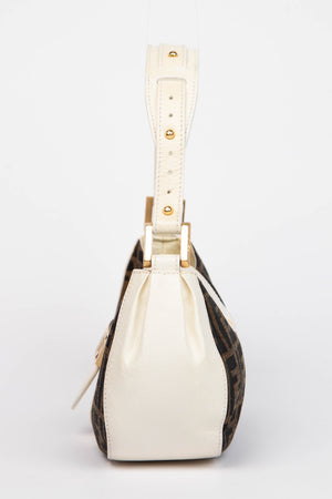 Fendi Zucca Monogram and Leather Baguette Shoulder Bag