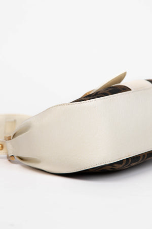 Fendi Zucca Monogram and Leather Baguette Shoulder Bag