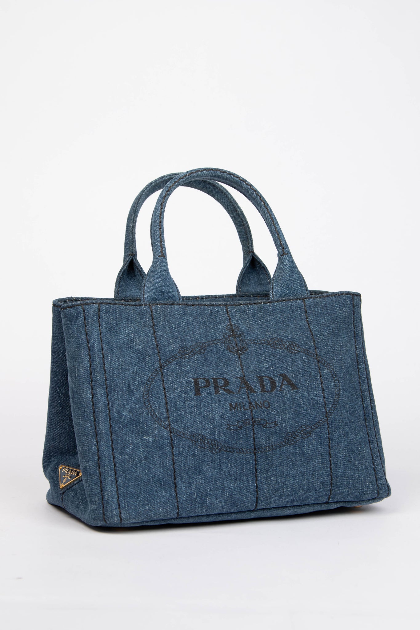 2010s Prada Denim Small Canapa Tote Bag
