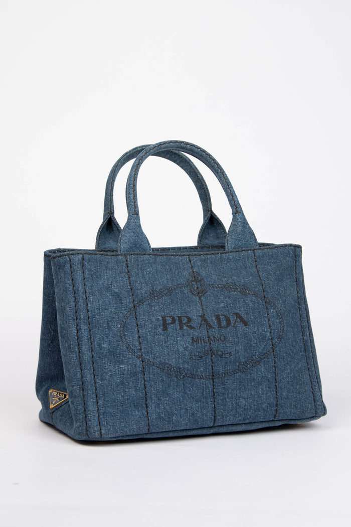 2010s Prada Denim Small Canapa Tote Bag