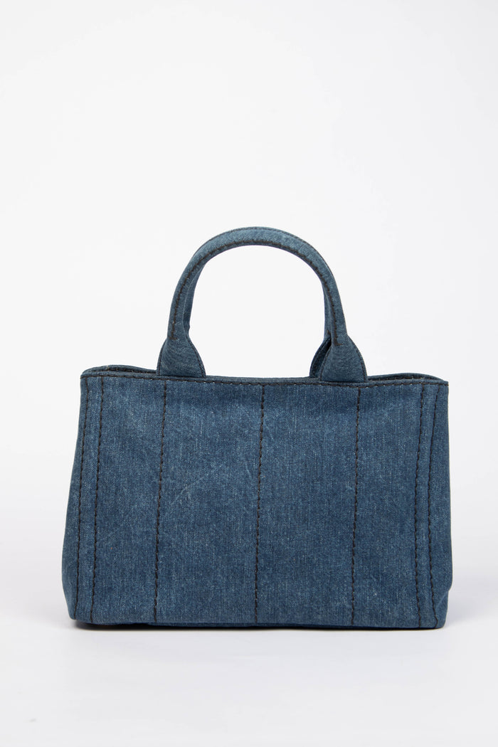 2010s Prada Denim Small Canapa Tote Bag