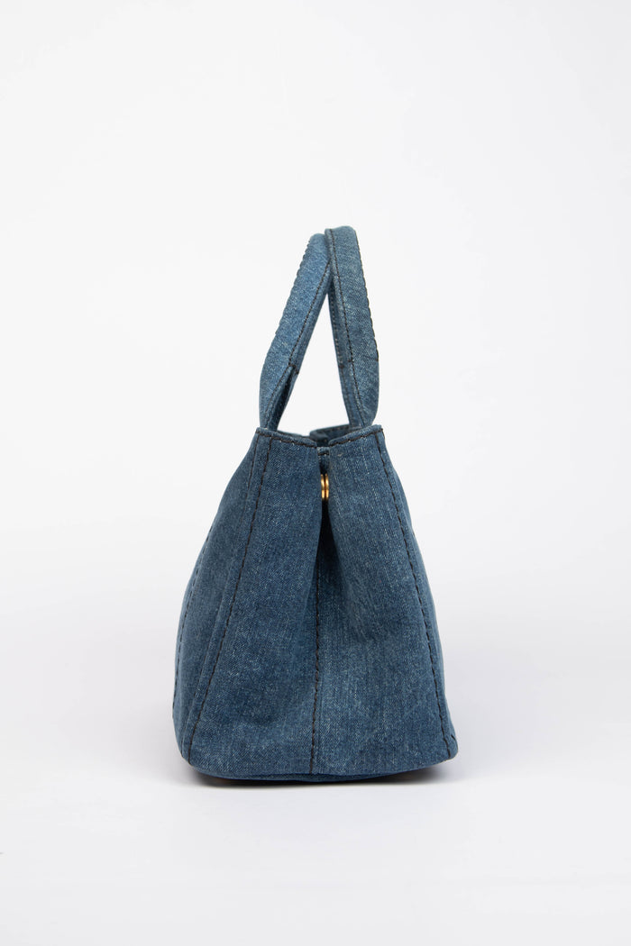 2010s Prada Denim Small Canapa Tote Bag