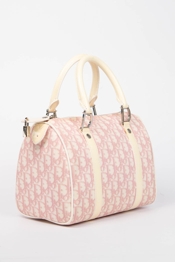 2000s Christian Dior Pink Monogram Canvas Boston Bag