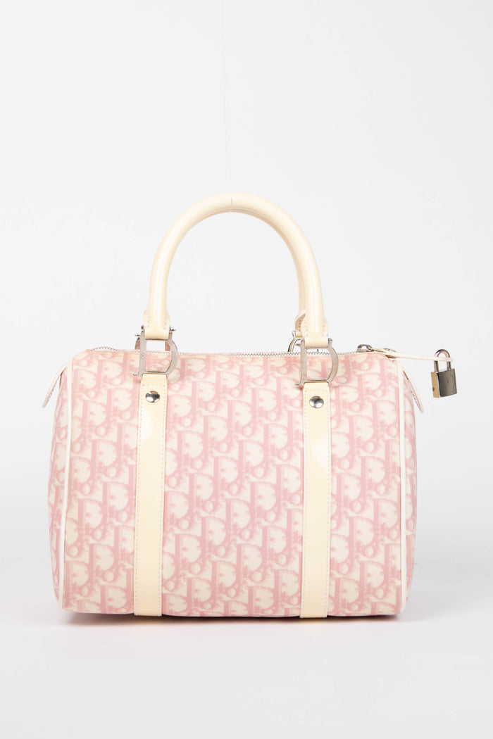 2000s Christian Dior Pink Monogram Canvas Boston Bag