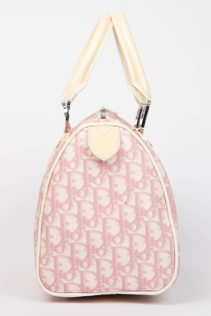 2000s Christian Dior Pink Monogram Canvas Boston Bag