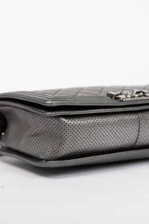 2014 Chanel Silver Perforated Leather Medium Boy Bag