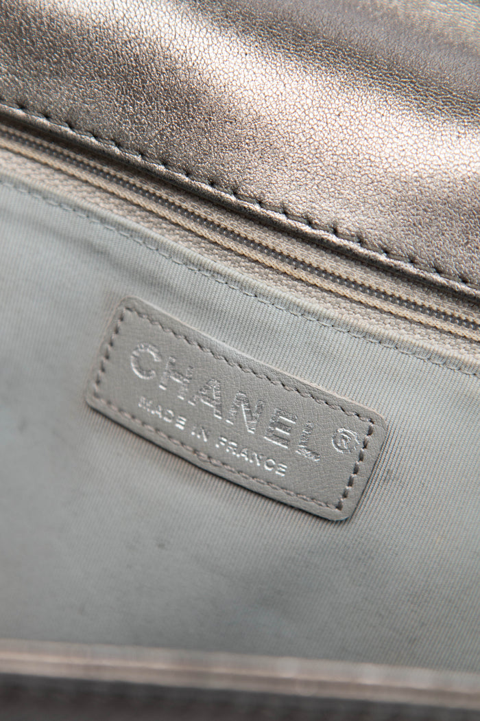 2014 Chanel Silver Perforated Leather Medium Boy Bag