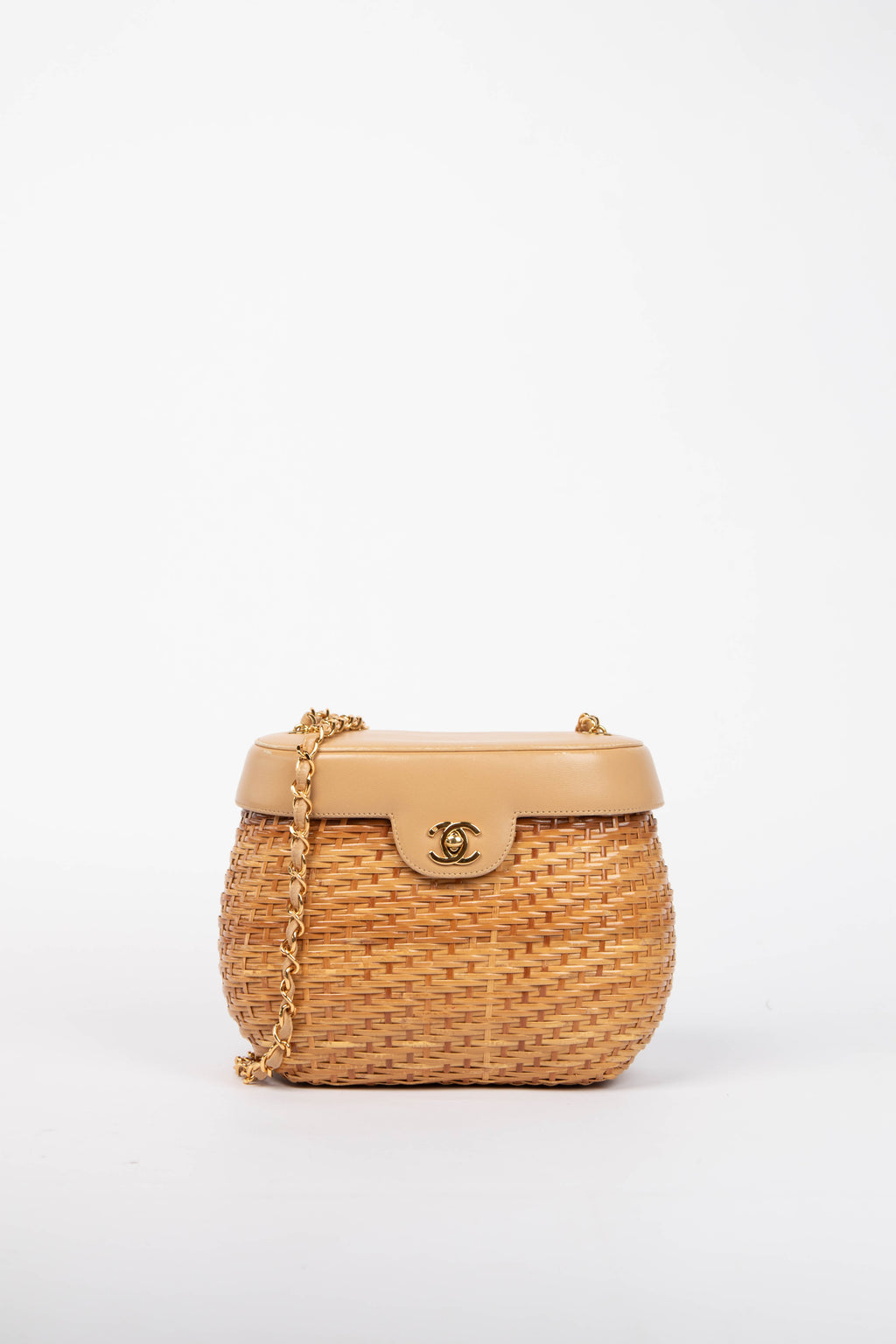 RARE 90s Chanel Beige Leather Basket Crossbody Bag