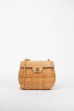 RARE 90s Chanel Beige Leather Basket Crossbody Bag