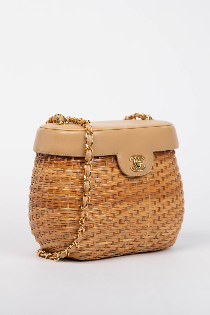 RARE 90s Chanel Beige Leather Basket Crossbody Bag