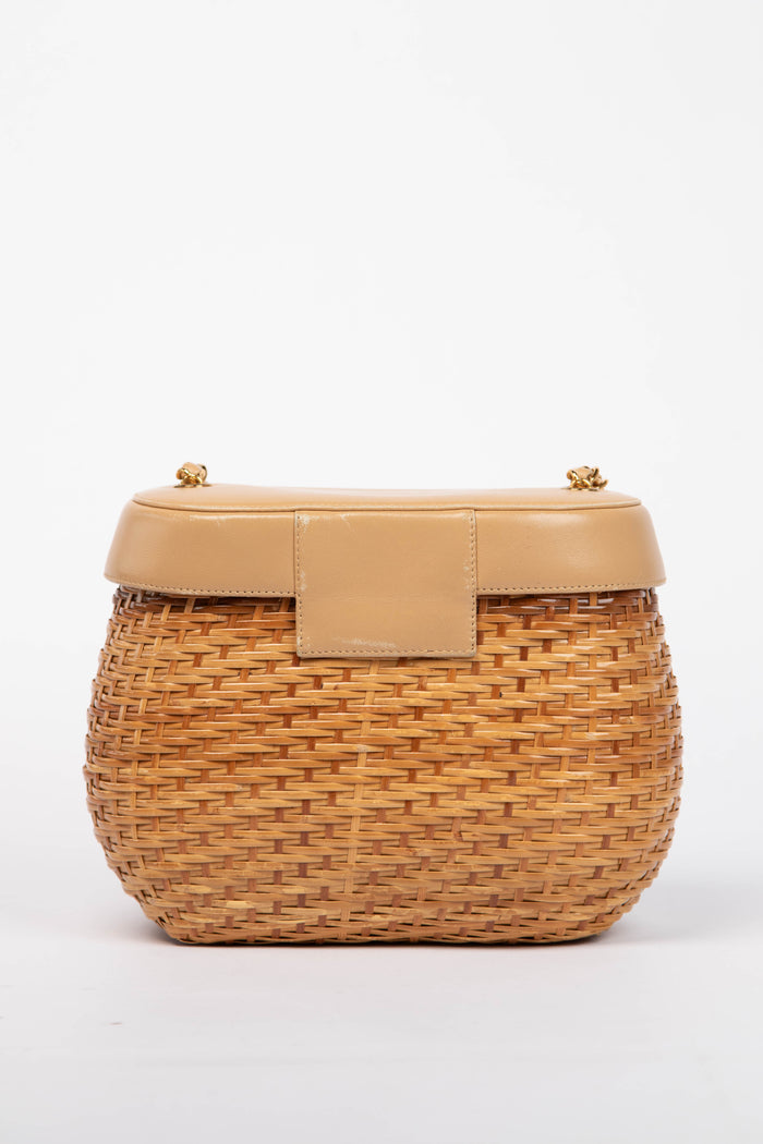 RARE 90s Chanel Beige Leather Basket Crossbody Bag