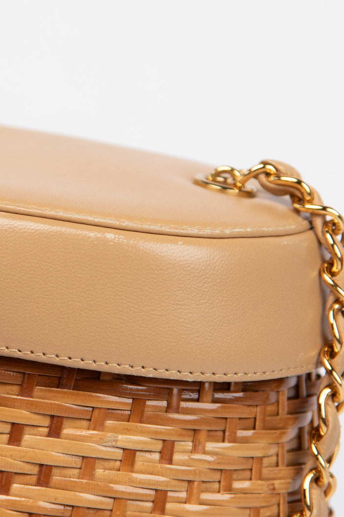 RARE 90s Chanel Beige Leather Basket Crossbody Bag