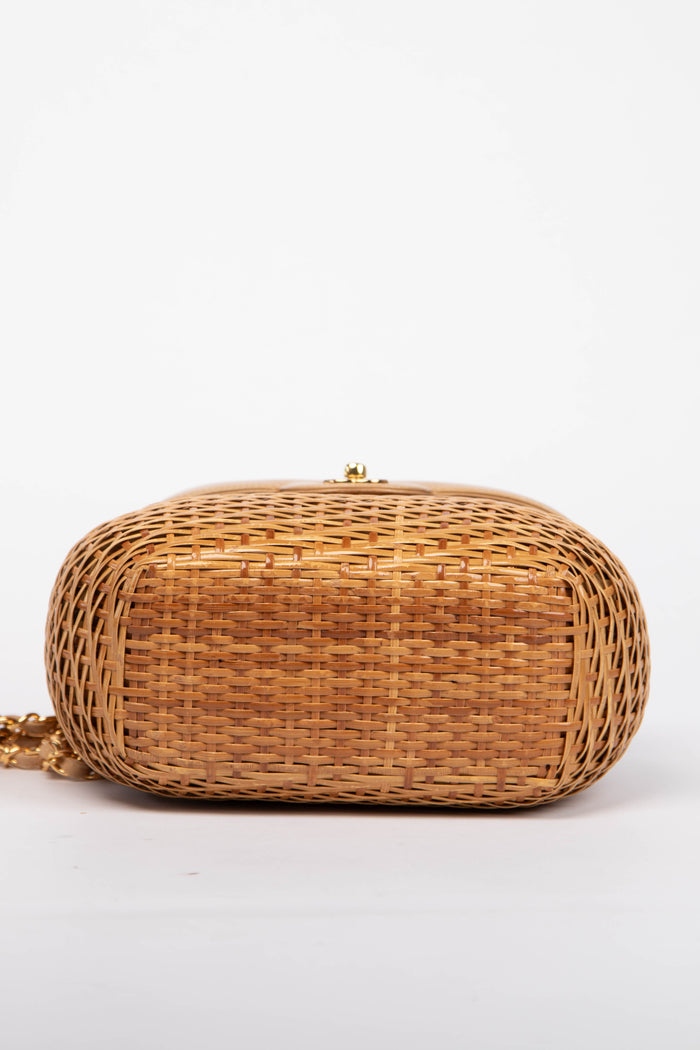 RARE 90s Chanel Beige Leather Basket Crossbody Bag