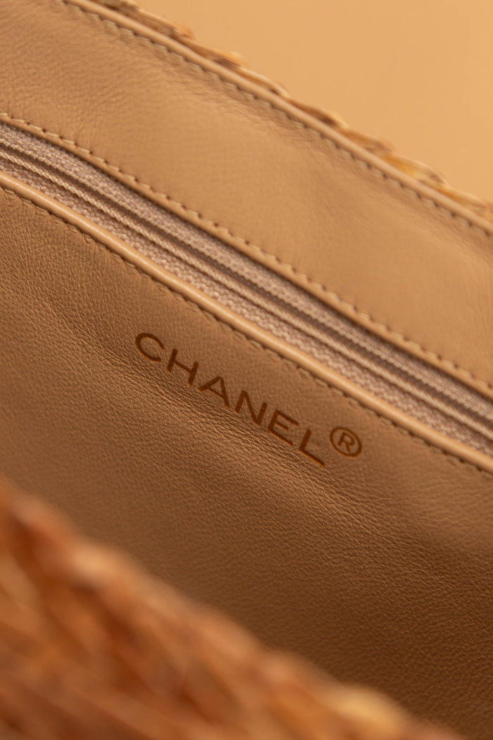 RARE 90s Chanel Beige Leather Basket Crossbody Bag