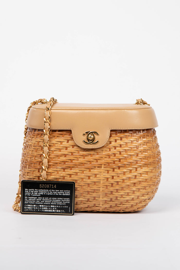RARE 90s Chanel Beige Leather Basket Crossbody Bag