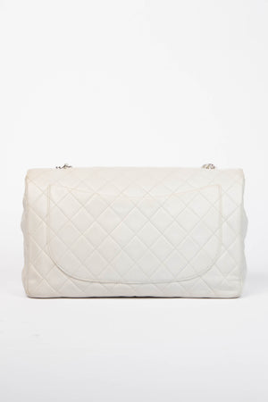 90s Chanel White Lambskin Large Single Flap Shoulder Bag