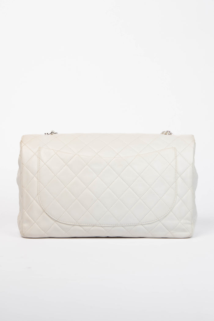 90s Chanel White Lambskin Large Single Flap Shoulder Bag