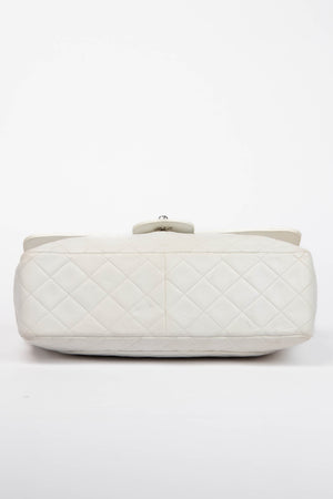 90s Chanel White Lambskin Large Single Flap Shoulder Bag