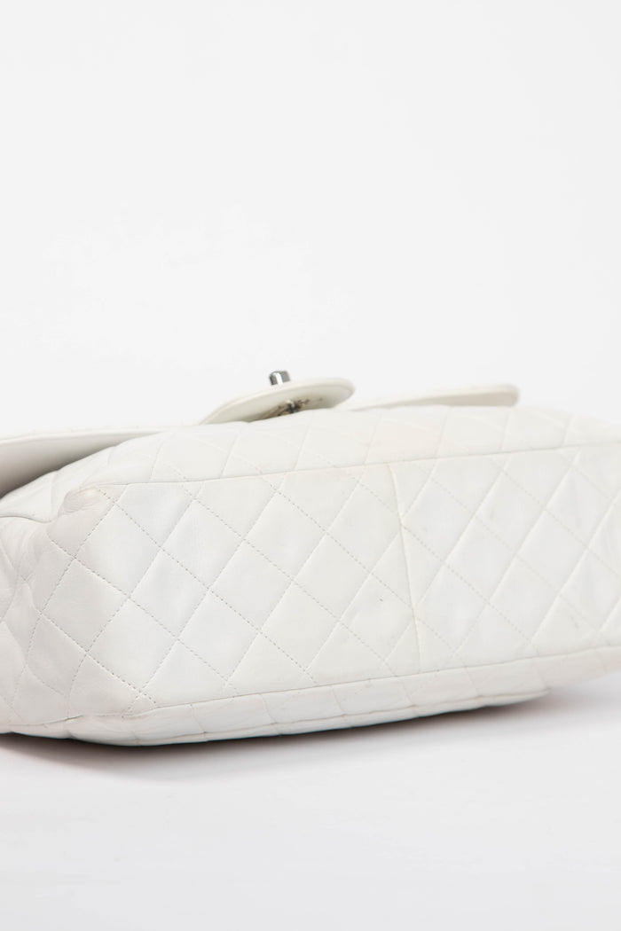 90s Chanel White Lambskin Large Single Flap Shoulder Bag