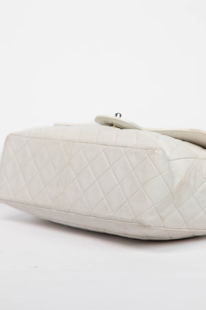 90s Chanel White Lambskin Large Single Flap Shoulder Bag