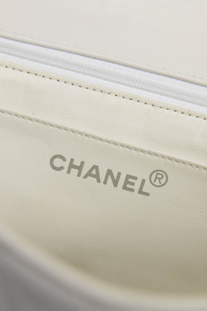 90s Chanel White Lambskin Large Single Flap Shoulder Bag