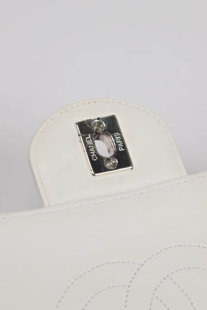 90s Chanel White Lambskin Large Single Flap Shoulder Bag