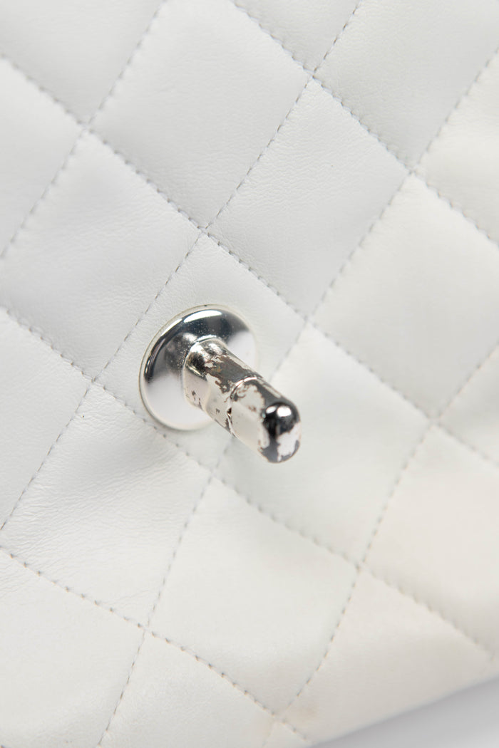 90s Chanel White Lambskin Large Single Flap Shoulder Bag