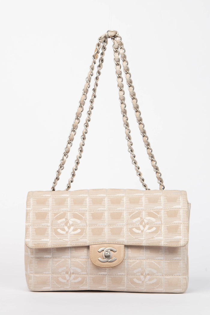 2000s Chanel Beige Travel Line Single Flap Shoulder Bag