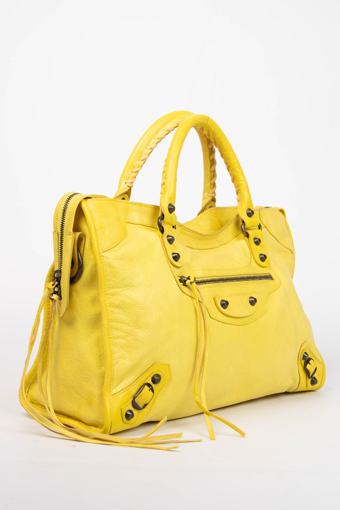 2000s Balenciaga Yellow Leather City Bag