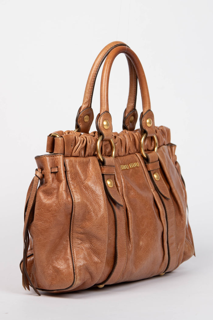 2000s Miu Miu Tan Vitello Shoulder Bag