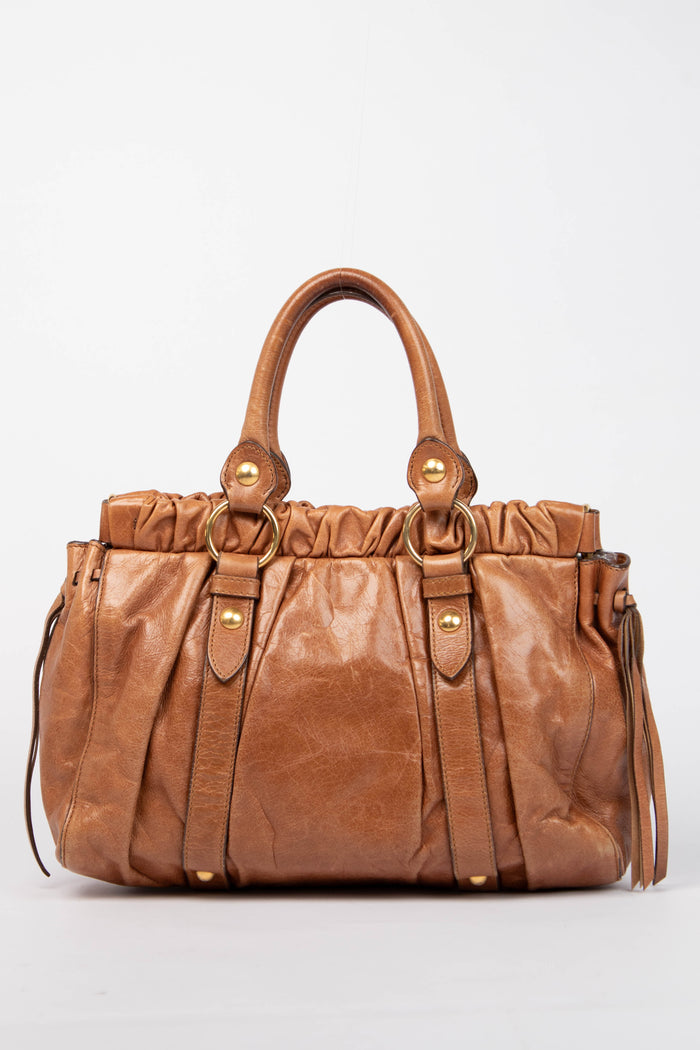 2000s Miu Miu Tan Vitello Shoulder Bag