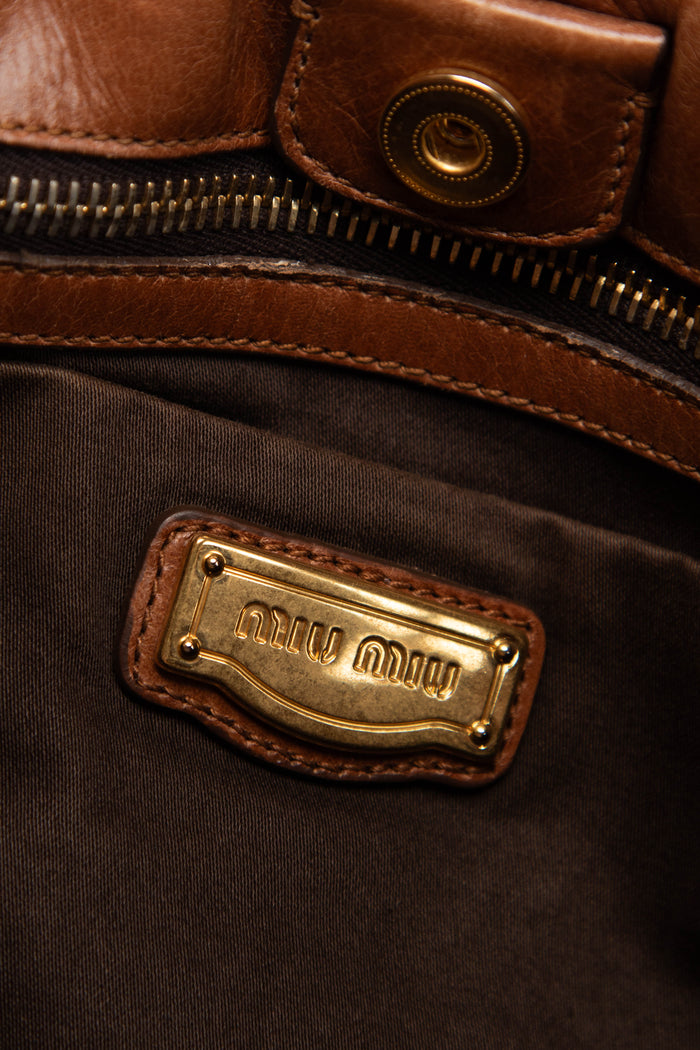 2000s Miu Miu Tan Vitello Shoulder Bag