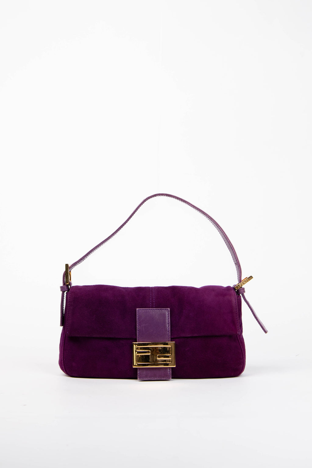 Vintage Fendi Purple Suede Baguette Shoulder Bag