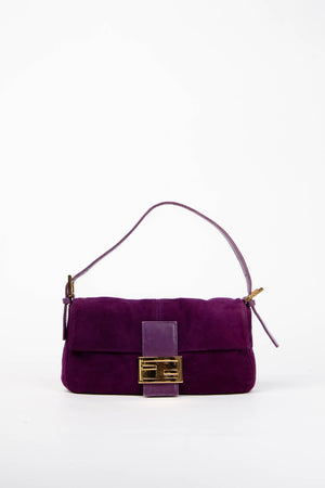 Vintage Fendi Purple Suede Baguette Shoulder Bag