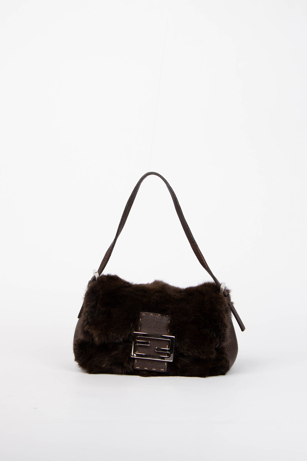 Vintage Fendi Brown Fur Selleria Mini Mamma Baguette Bag