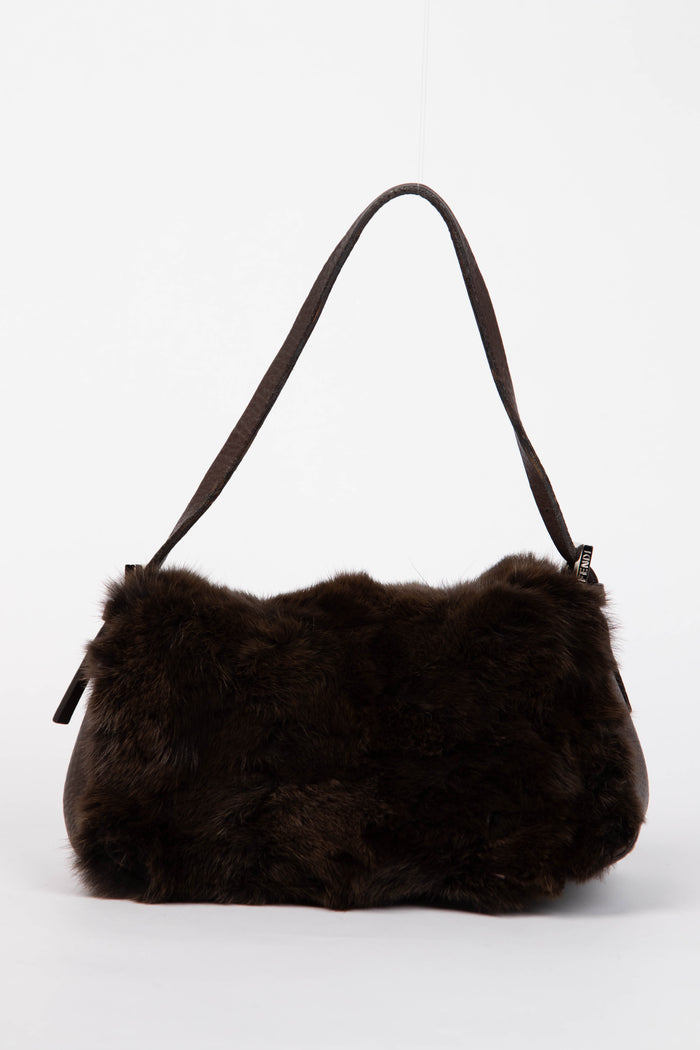Vintage Fendi Brown Fur Selleria Mini Mamma Baguette Bag